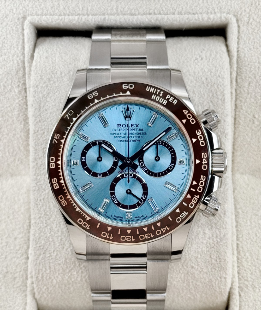 2025 Rolex Daytona 40mm 126506 Platinum Ice Blue Diamond Baguette Dial