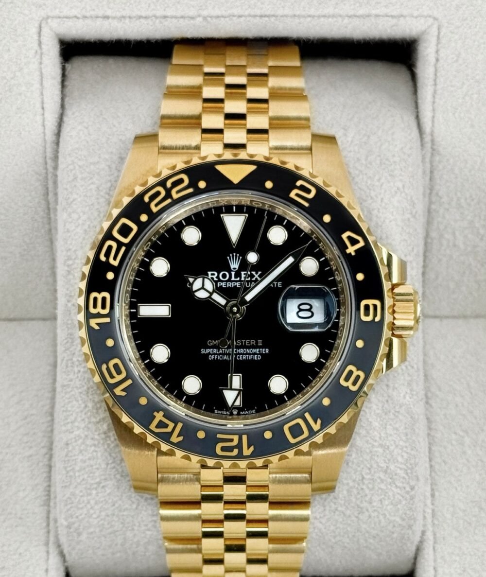 2023 Rolex GMT-Master II 40mm 126718GRNR Yellow Gold Jubilee Black Dial