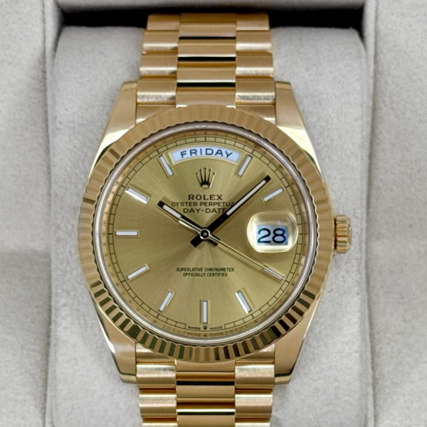 2020 Rolex Day-Date 40mm 228238 Champagne Stick Dial