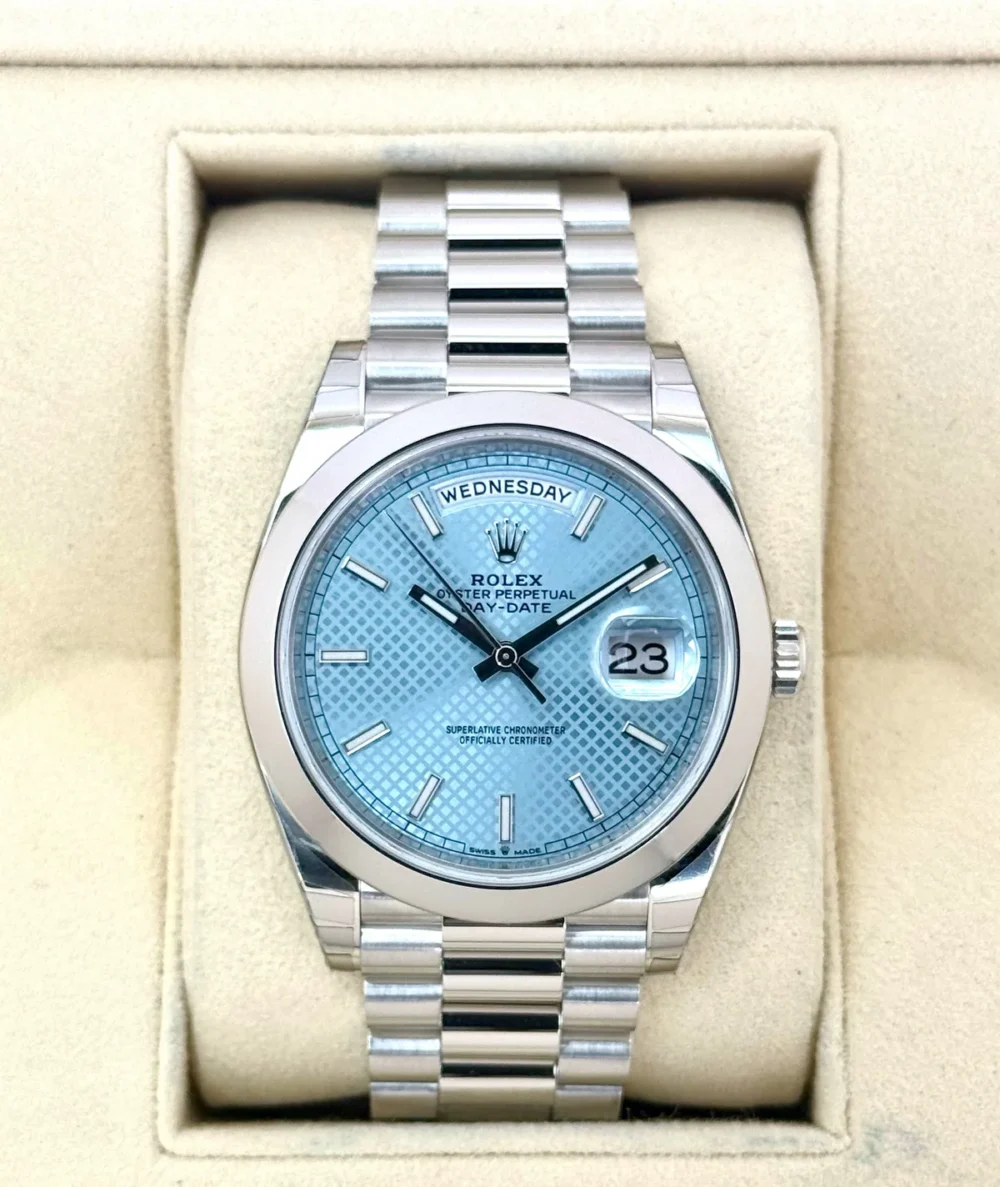 NEW 2024 Rolex Day-Date 40mm 228206 Platinum Blue Motif Dial