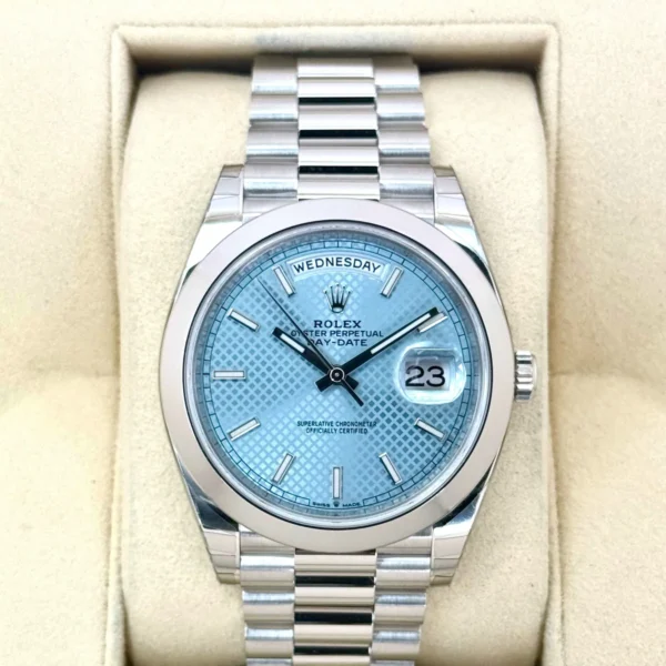 NEW 2024 Rolex Day-Date 40mm 228206 Platinum Blue Motif Dial