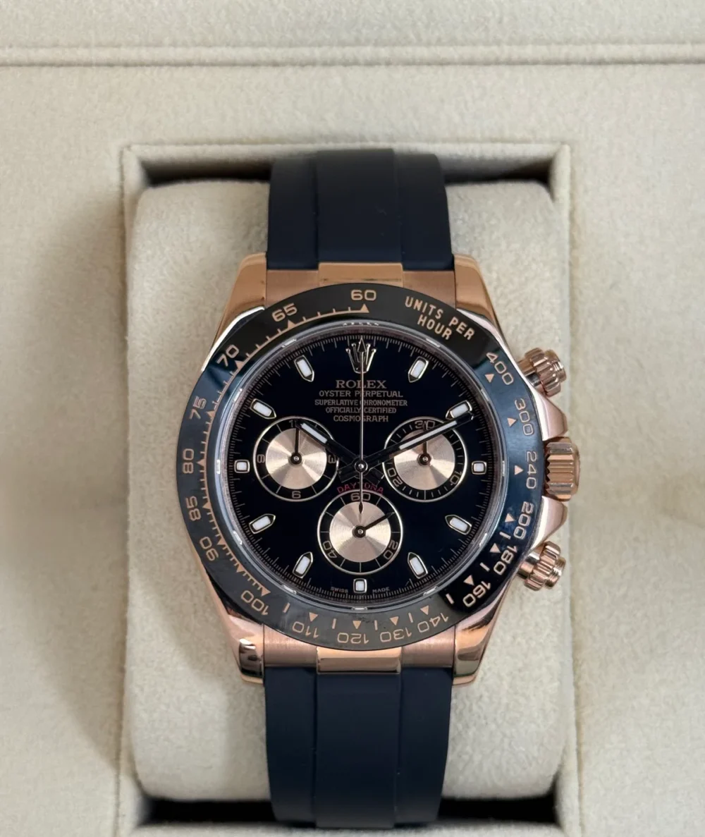 2024 CPO Rolex Daytona 40mm 116515LN Rose Gold Oysterflex Black Dial