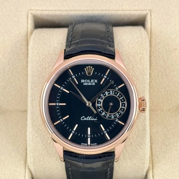 2014 Rolex Cellini Date 39mm 50515 Rose Gold Black Guilloche Dial