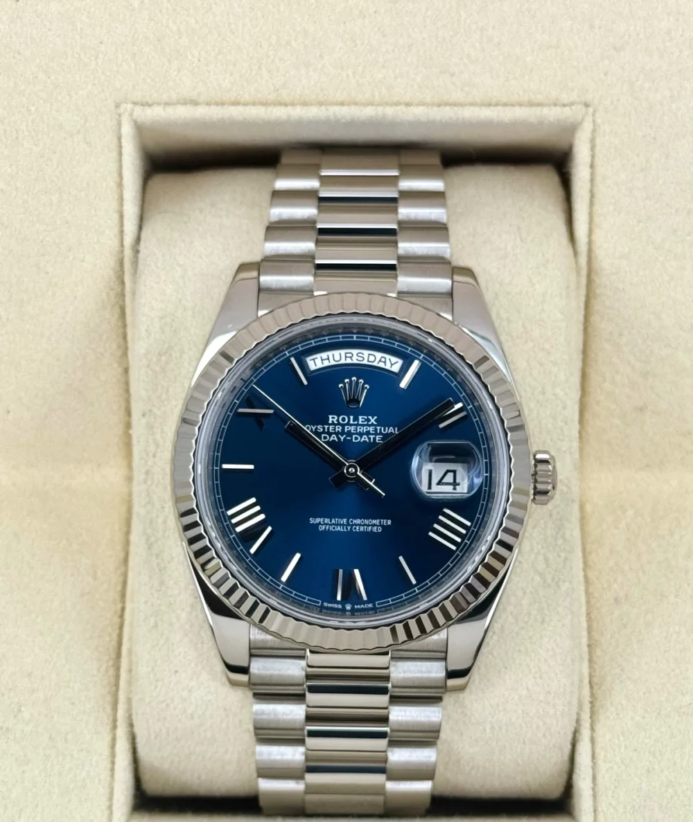 2021 Rolex Day-Date 40mm 228239 White Gold Blue Dial