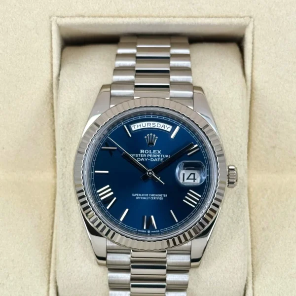2021 Rolex Day-Date 40mm 228239 White Gold Blue Dial