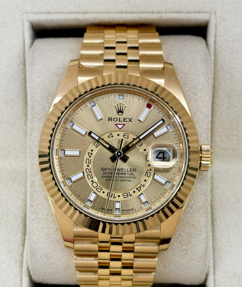 2024 Rolex Sky-Dweller 42mm 336938 Yellow Gold Jubilee Champagne Dial