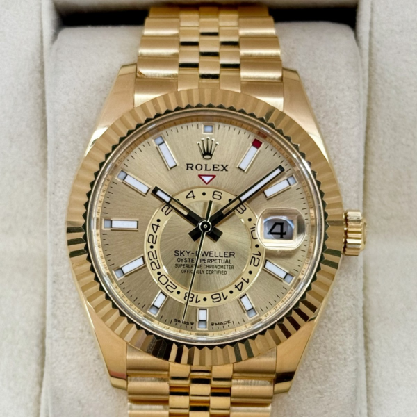 2024 Rolex Sky-Dweller 42mm 336938 Yellow Gold Jubilee Champagne Dial