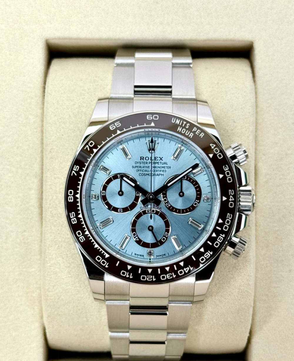 NEW 2026 Rolex Daytona 40mm 126506 Platinum Ice Blue Diamond Baguette Dial