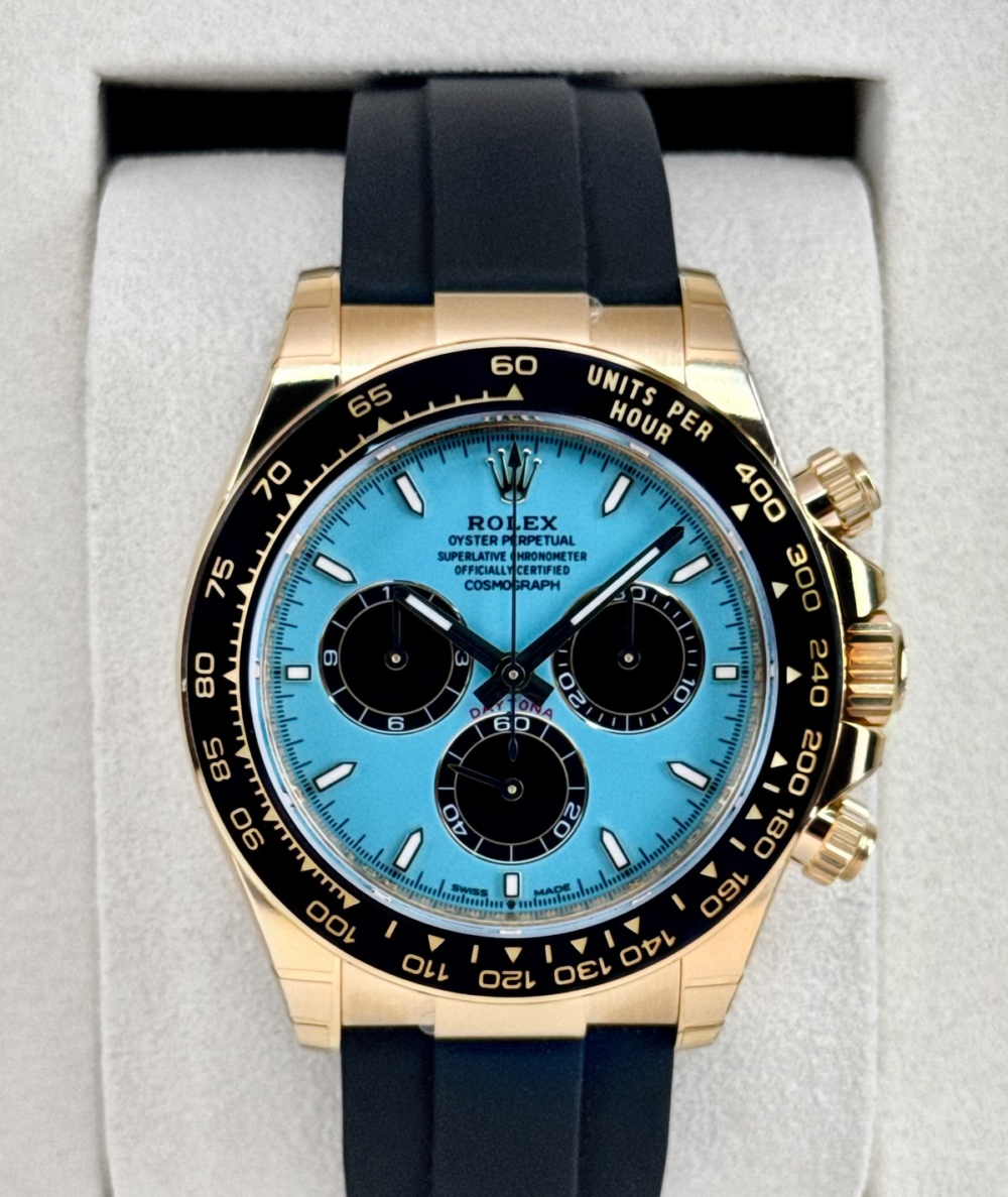 NEW 2026 Rolex Daytona 40mm 126518LN Yellow Gold Oysterflex Turquoise Dial (STICKERED)