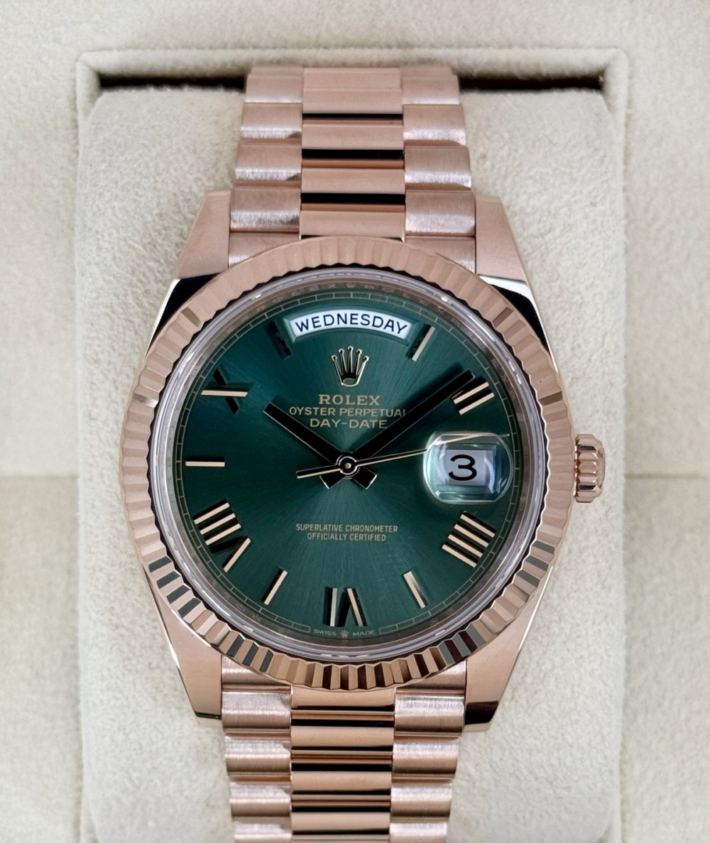 2025 Rolex Day-Date 40mm 228235 Presidential Rose Gold Olive Dial