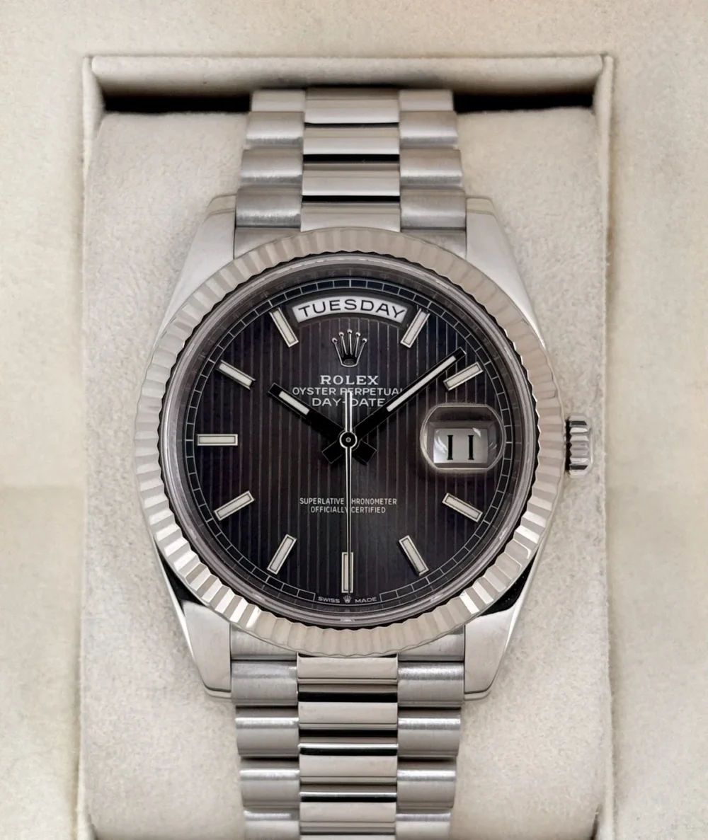 2020 Rolex Day-Date 40mm 228239 White Gold Rhodium Motif Dial