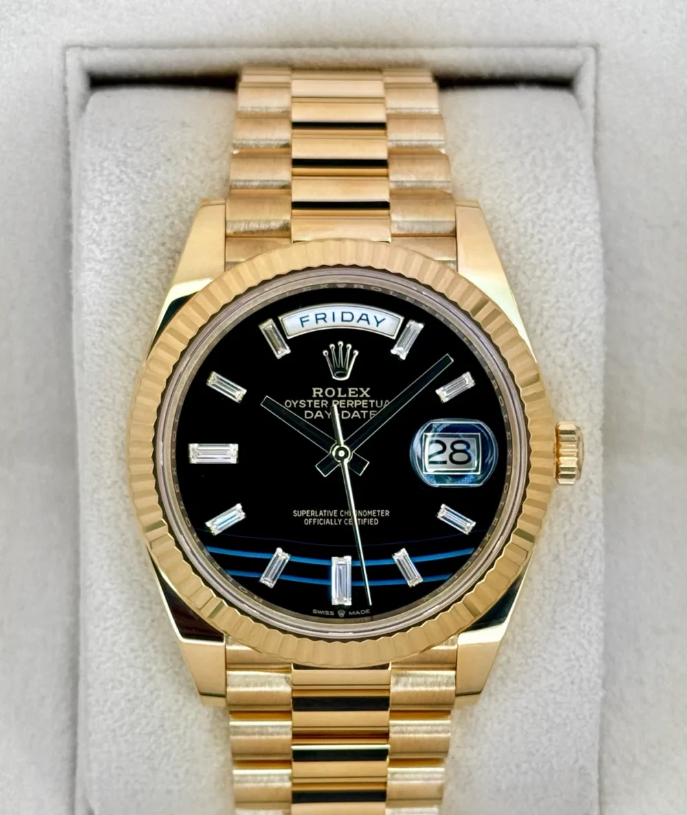 2022 Rolex Day-Date 40mm 228238 Yellow Gold Black Onyx Diamond Dial