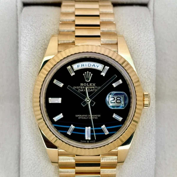 2022 Rolex Day-Date 40mm 228238 Yellow Gold Black Onyx Diamond Dial