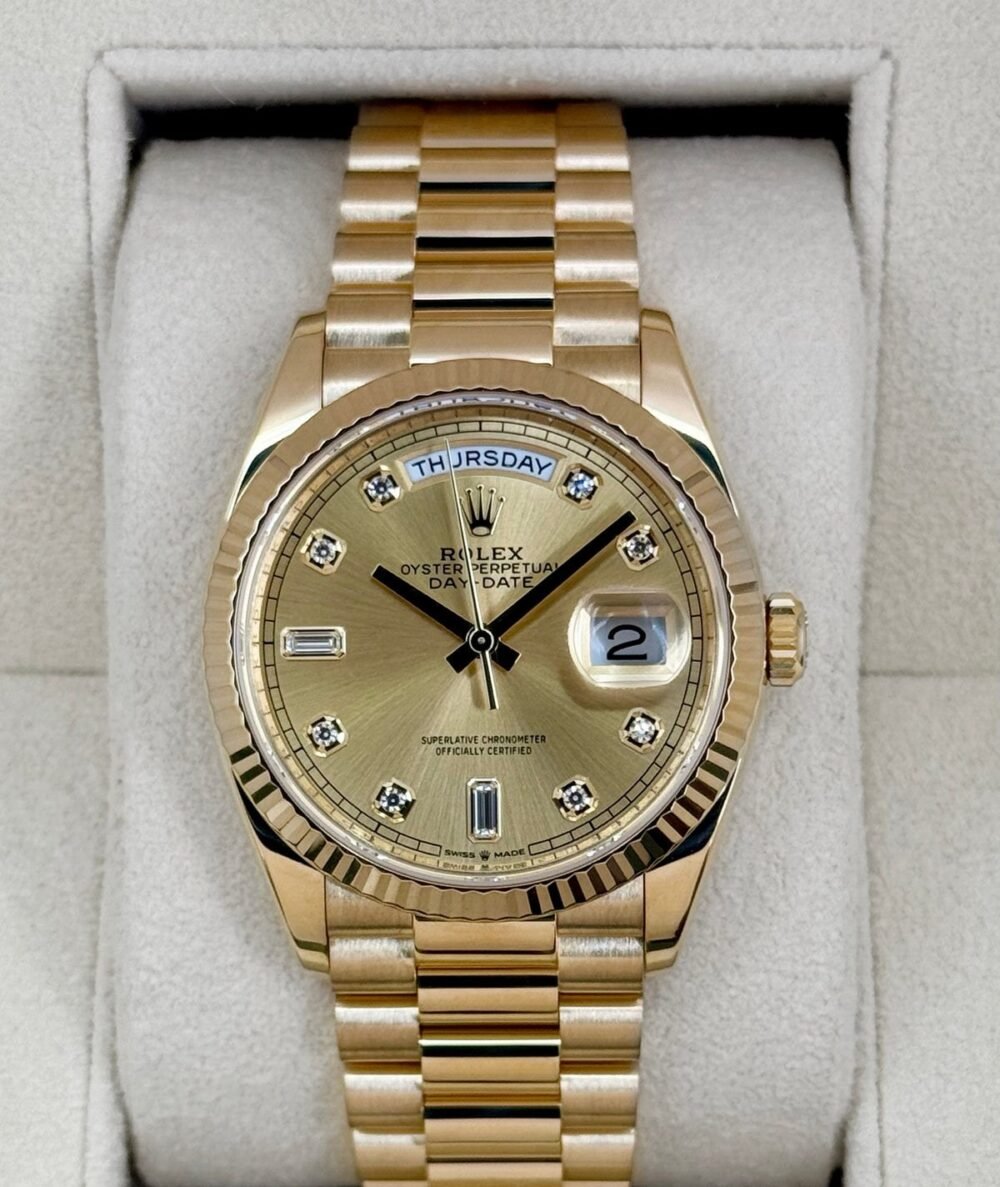 2024 Rolex Day-Date 36mm 128238 Presidential Champagne Diamond Dial