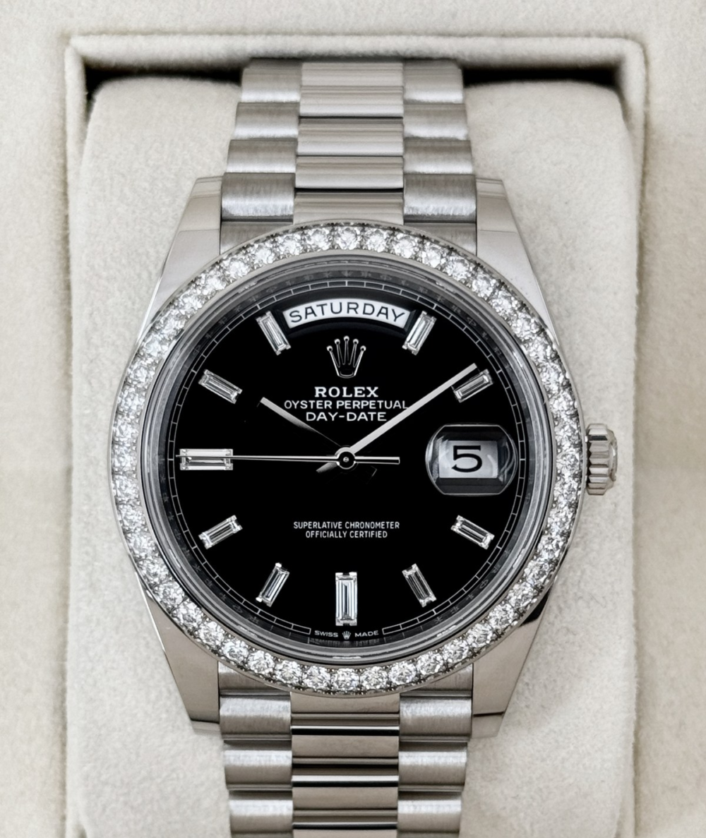 2023 Rolex Day-Date 40mm 228349RBR Presidential Black Diamond Baguette Dial