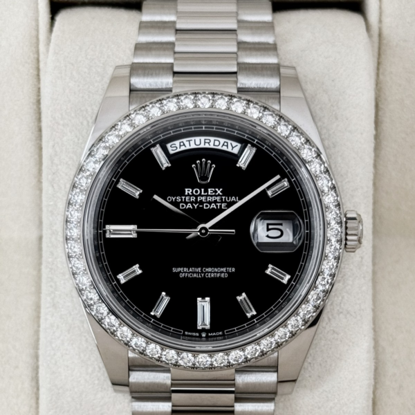2023 Rolex Day-Date 40mm 228349RBR Presidential Black Diamond Baguette Dial
