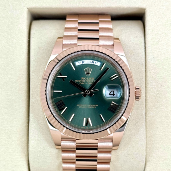 NEW 2026 Rolex Day-Date 40mm 228235 Presidential Rose Gold Olive Green Dial