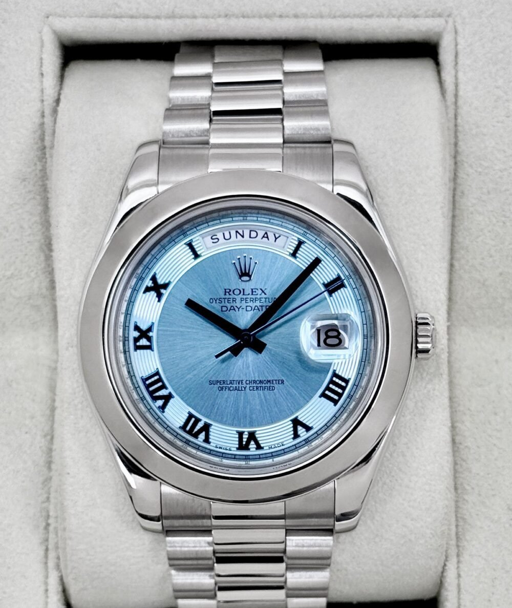 2014 Rolex Day-Date II 41mm 218206 Platinum Ice Blue Roman Numeral Dial