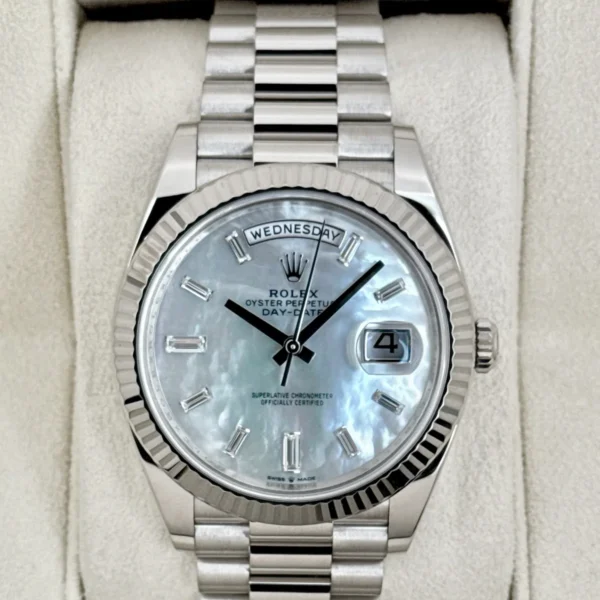 2024 Rolex Day-Date 40mm 228239 White Gold Mother of Pearl Diamond Dial