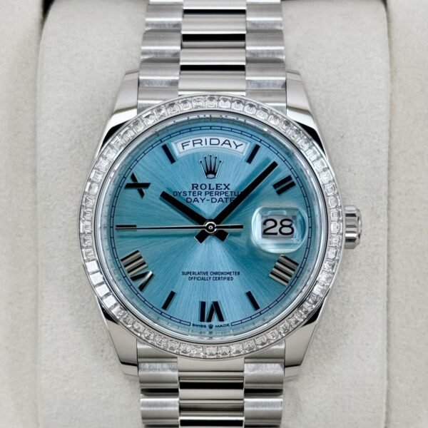 NEW 2026 Rolex Day-Date 36mm 128396TBR Ice Blue Roman Numeral Dial