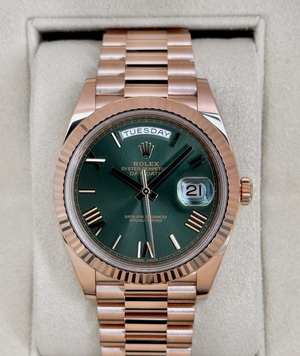 2017 Rolex Day-Date 40mm 228235 Presidential Rose Gold Olive Green Dial