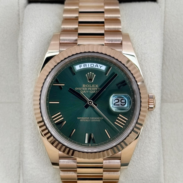 2025 Rolex Day-Date 40mm 228235 Presidential Rose Gold Olive Green Dial