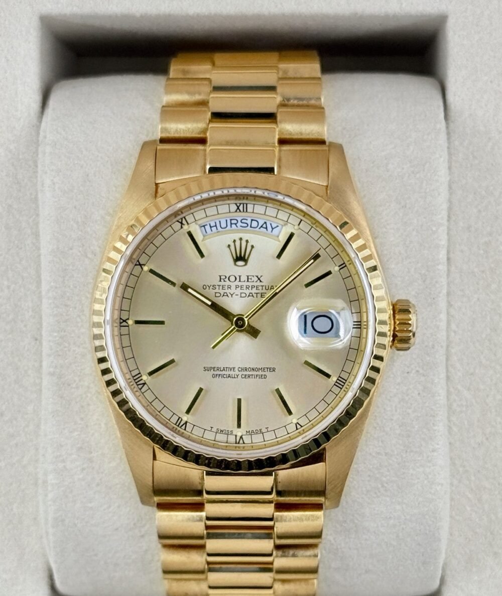 1986 Rolex Day-Date 36mm 18238 Presidential Yellow Gold Silver Dial