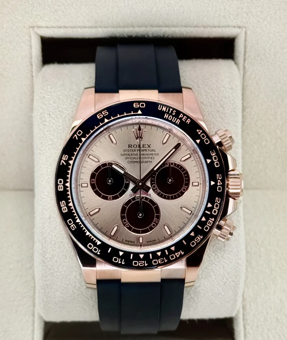 2025 Rolex Daytona 40mm 126515LN Rose Gold Oysterflex Sundust Dial