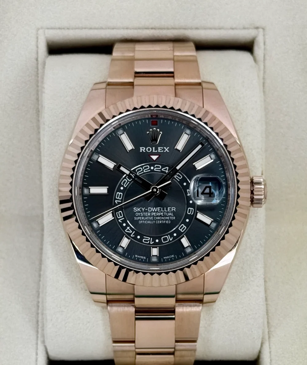 2023 Rolex Sky-Dweller 42mm 326935 Rose Gold Oyster Rhodium Dial