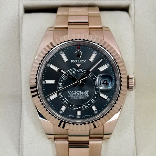 2023 Rolex Sky-Dweller 42mm 326935 Rose Gold Oyster Rhodium Dial