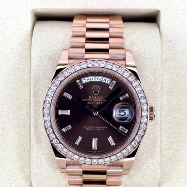 2025 Rolex Day-Date 40mm 228345RBR Rose Gold Chocolate Diamond Dial