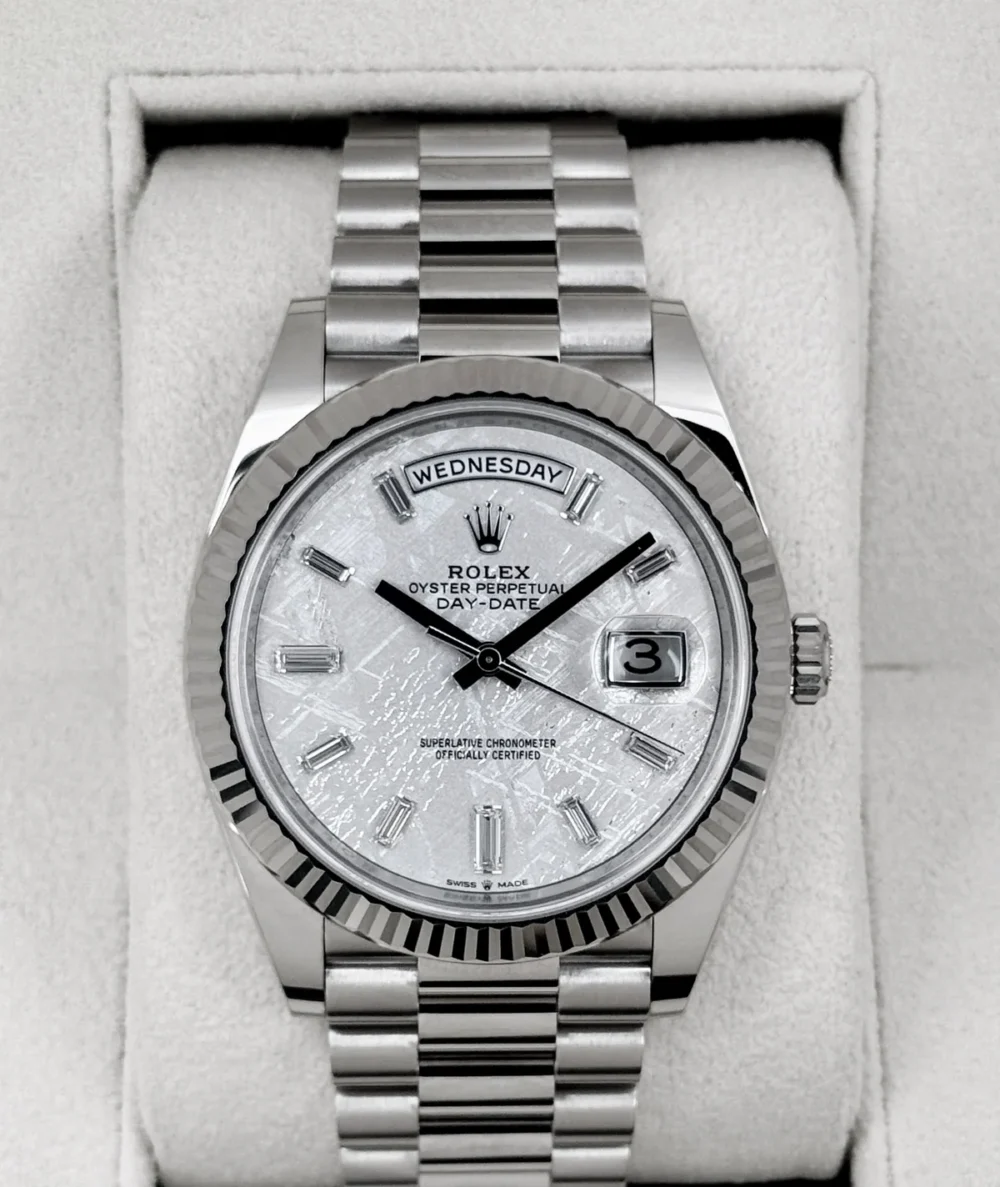 2025 Rolex Day-Date 40mm 228239 Presidential White Gold Meteorite Diamond Dial