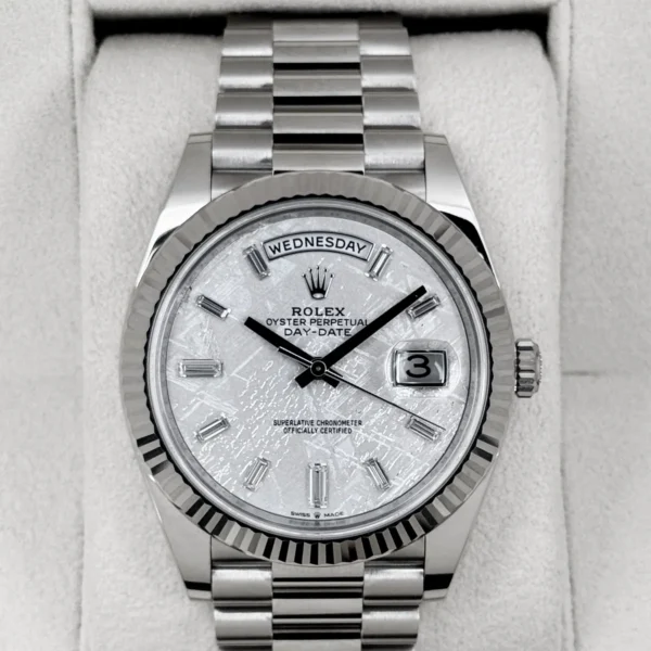 2025 Rolex Day-Date 40mm 228239 Presidential White Gold Meteorite Diamond Dial