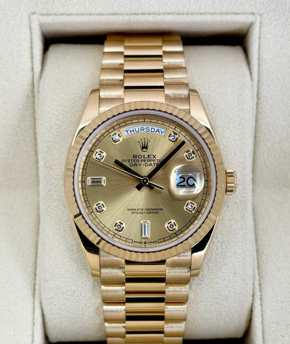 2024 Rolex Day-Date 36mm 128238 Presidential Champagne Diamond Dial