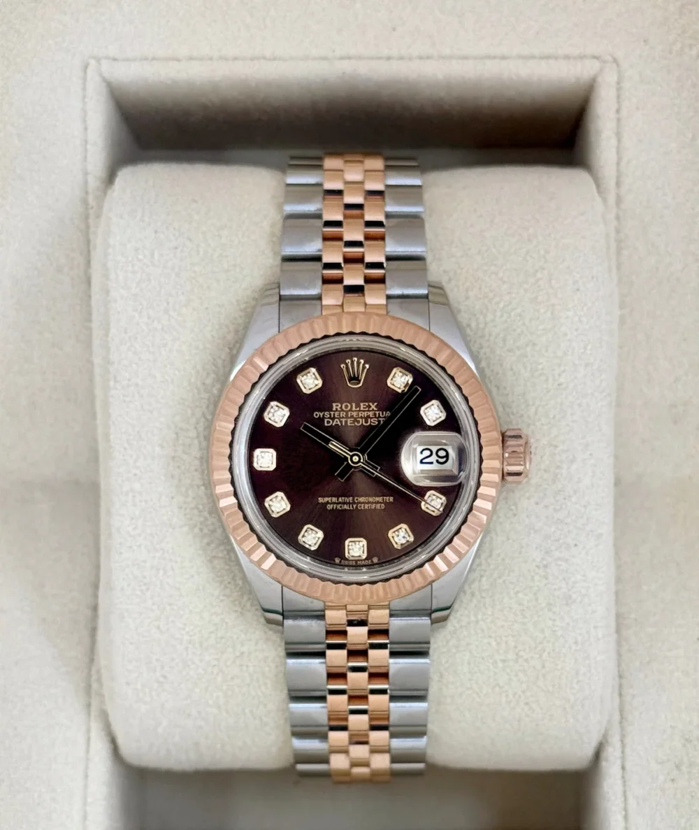 2023 Rolex Ladies Datejust 28mm 279171 Two-Tone Chocolate Diamond Dial