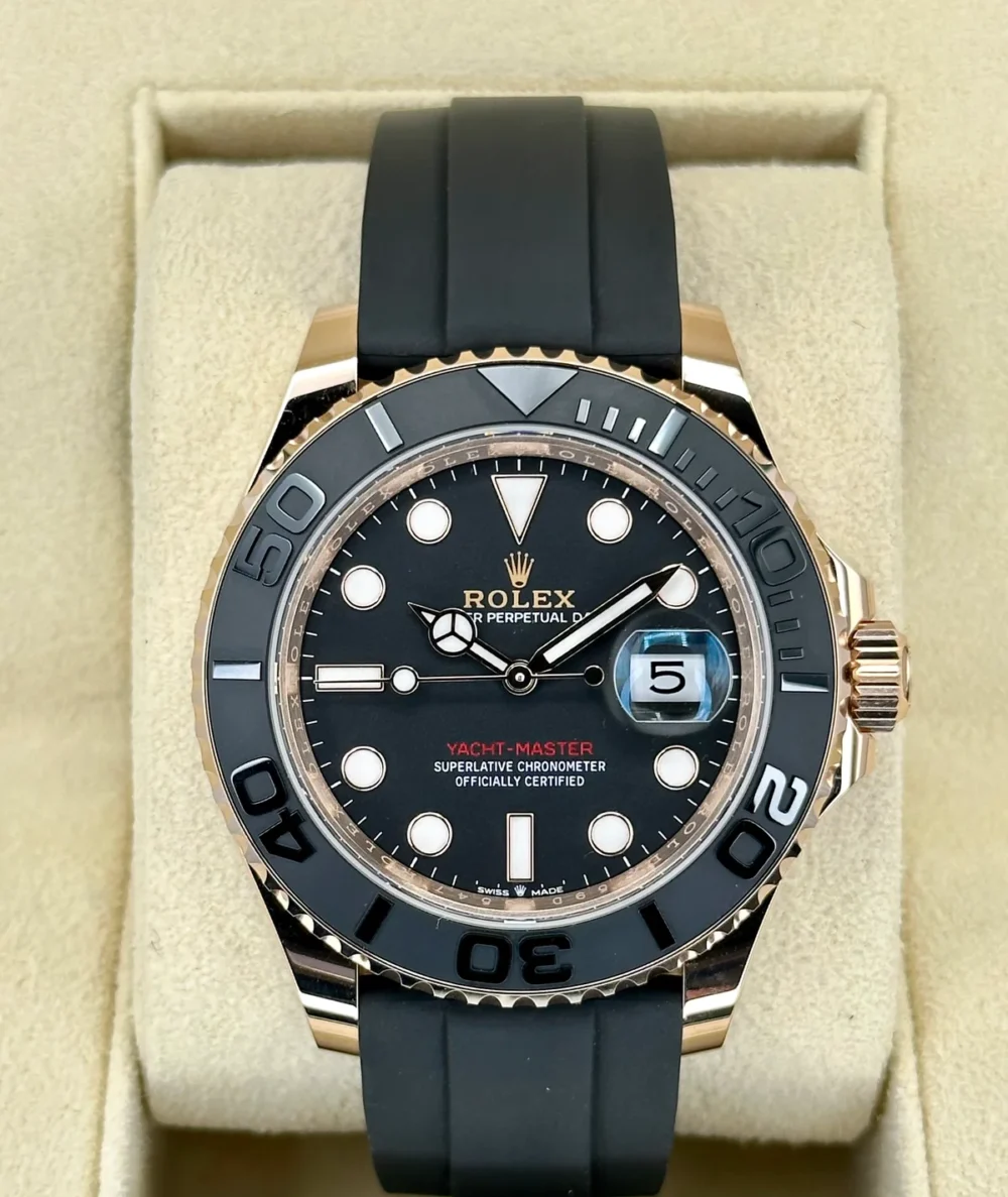 NEW 2023 Rolex Yacht-Master 40mm 126655 Rose Gold Oysterflex Black Dial