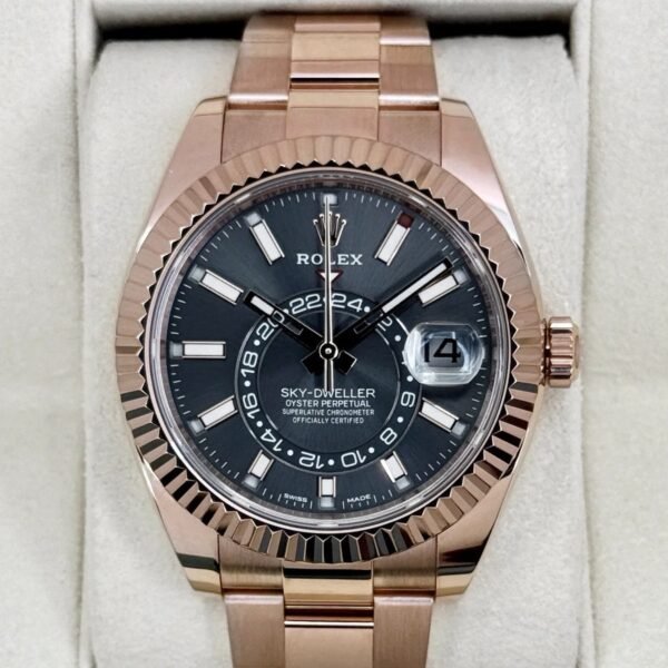 2019 Rolex Sky-Dweller 42mm 326935 Rose Gold Oyster Rhodium Dial