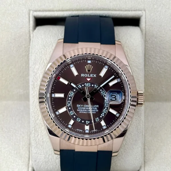 2022 Rolex Sky-Dweller 42mm 326235 Rose Gold Oysterflex Chocolate Dial