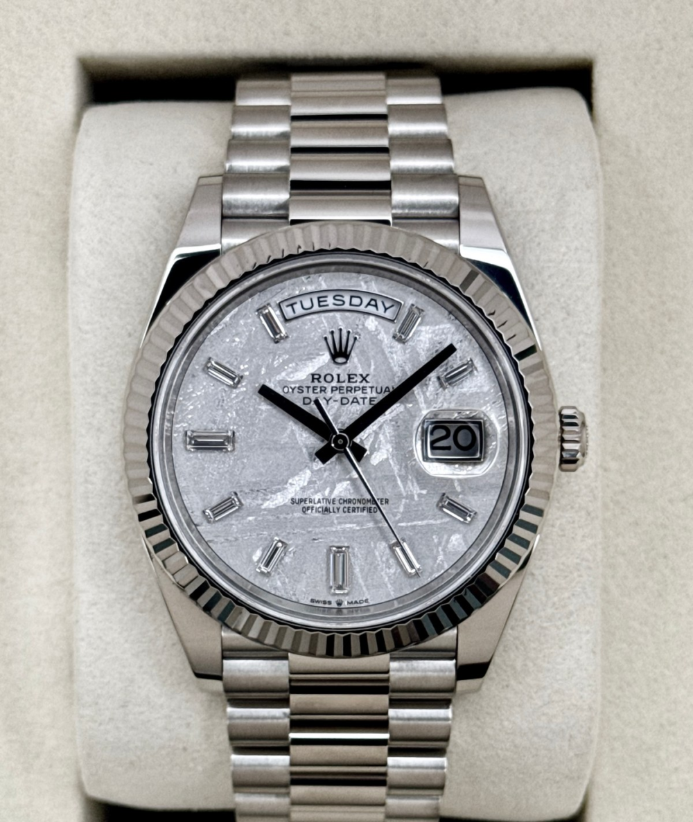 NEW 2026 Rolex Day-Date 40mm 228239 White Gold Meteorite Diamond Dial