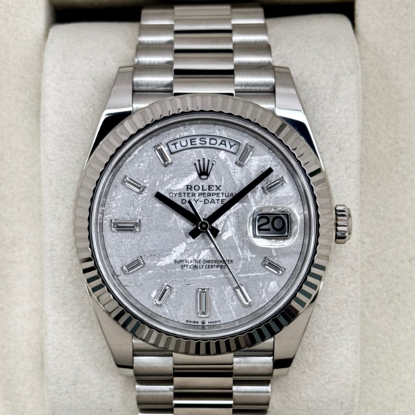 NEW 2026 Rolex Day-Date 40mm 228239 White Gold Meteorite Diamond Dial