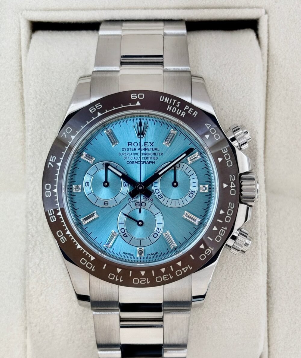 2020 Rolex Daytona 40mm 116506 Platinum Ice Blue Diamond Baguette Dial