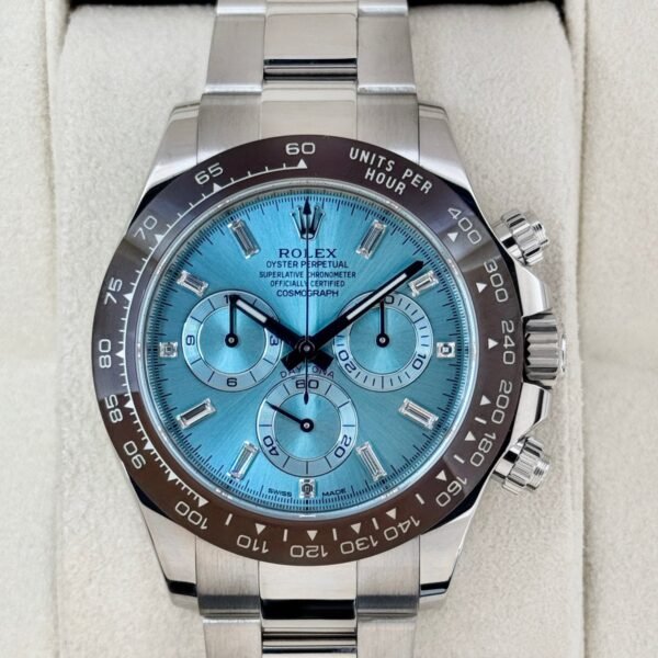 2020 Rolex Daytona 40mm 116506 Platinum Ice Blue Diamond Baguette Dial