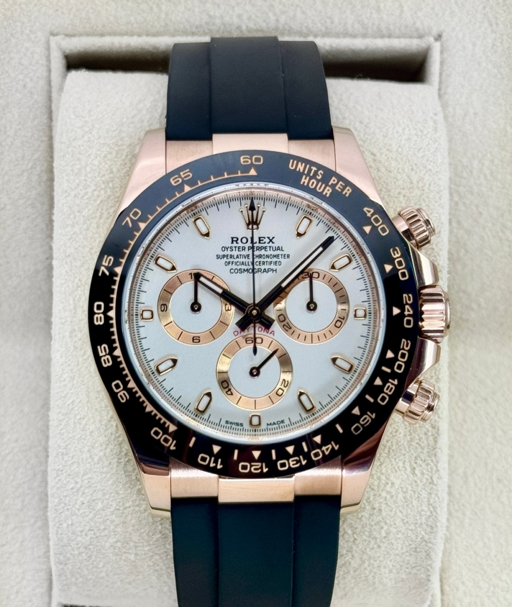 2022 Rolex Daytona 40mm 116515LN Rose Gold Oysterflex White Dial