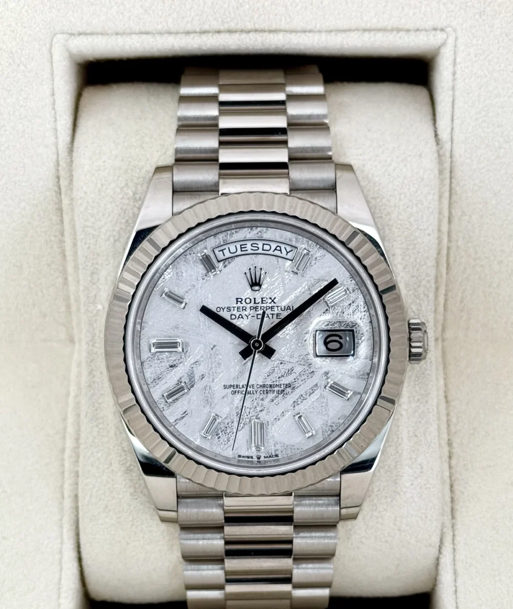 2025 Rolex Day-Date 40mm 228239 Presidential White Gold Meteorite Diamond Dial