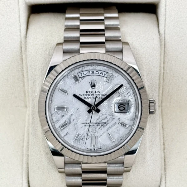 2025 Rolex Day-Date 40mm 228239 Presidential White Gold Meteorite Diamond Dial