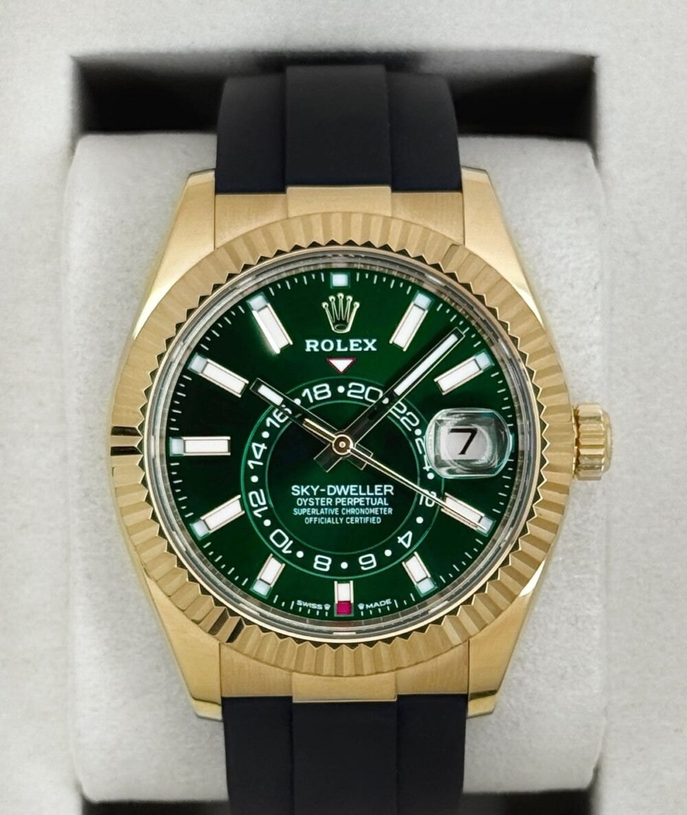 2025 Rolex Sky-Dweller 42mm 336238 Yellow Gold Oysterflex Green Dial