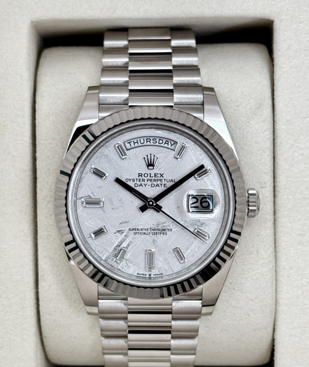 NEW 2026 Rolex Day-Date 40mm 228239 Presidential White Gold Meteorite Diamond Dial