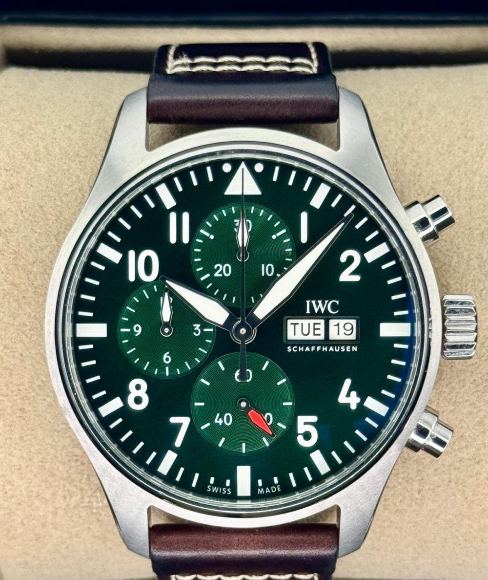 2025 IWC Pilot's Watch Chronograph 43mm IW378005 Stainless Steel Green Dial