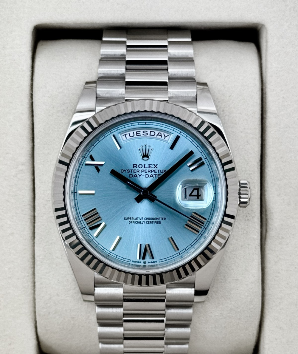 NEW 2026 Rolex Day-Date Platinum 40mm 228236 Ice Blue Roman Dial