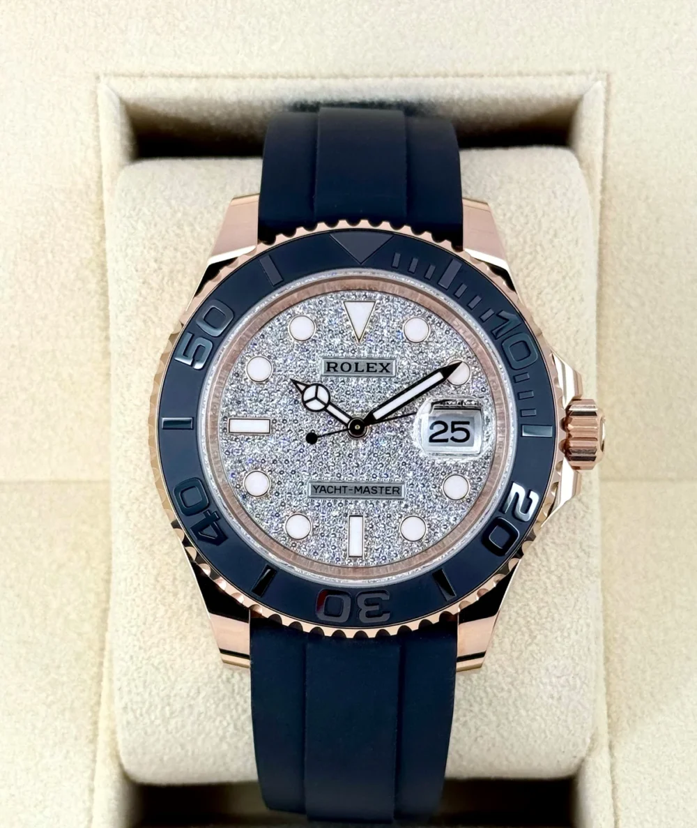 New 2025 Rolex Yacht-Master 40mm 126655 Rose Gold Diamond Paved Dial